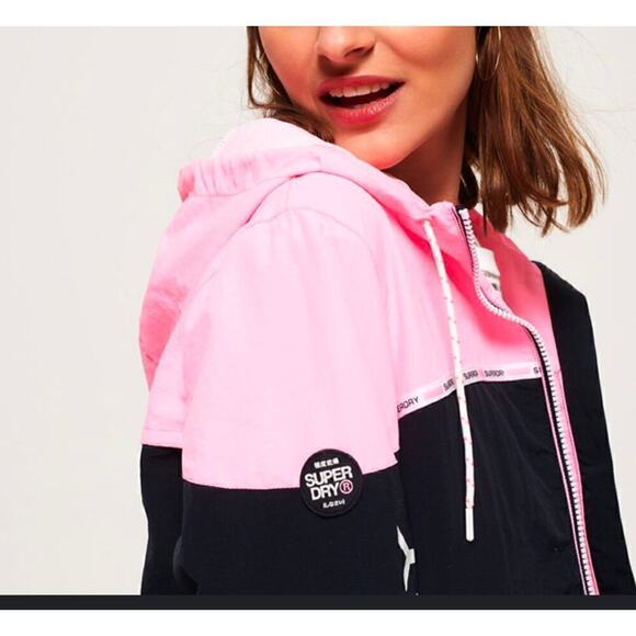 Superdry Colorblock Cagoule Hooded Full Zip Pink Black Women's Size 10 - Picture 6 of 16